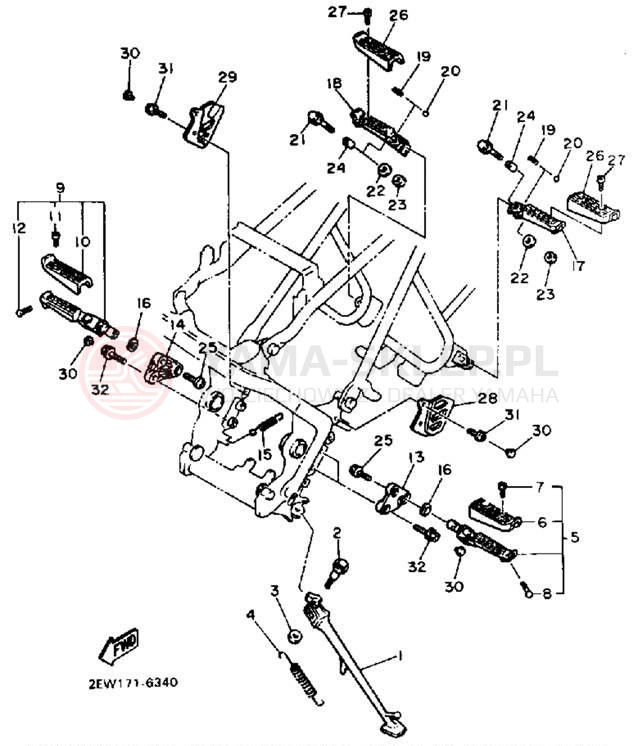 Schemat "Stopka postojowa i podnóżki" do Yamaha FZ600T/FZ600TC