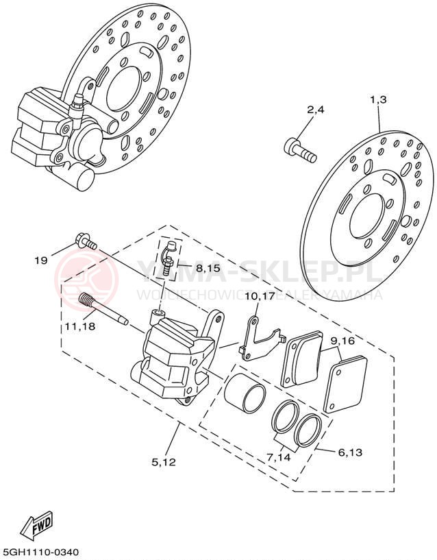 Schemat "Układ hamulcowy przód" do Yamaha KODIAK 4WD YFM400FAP