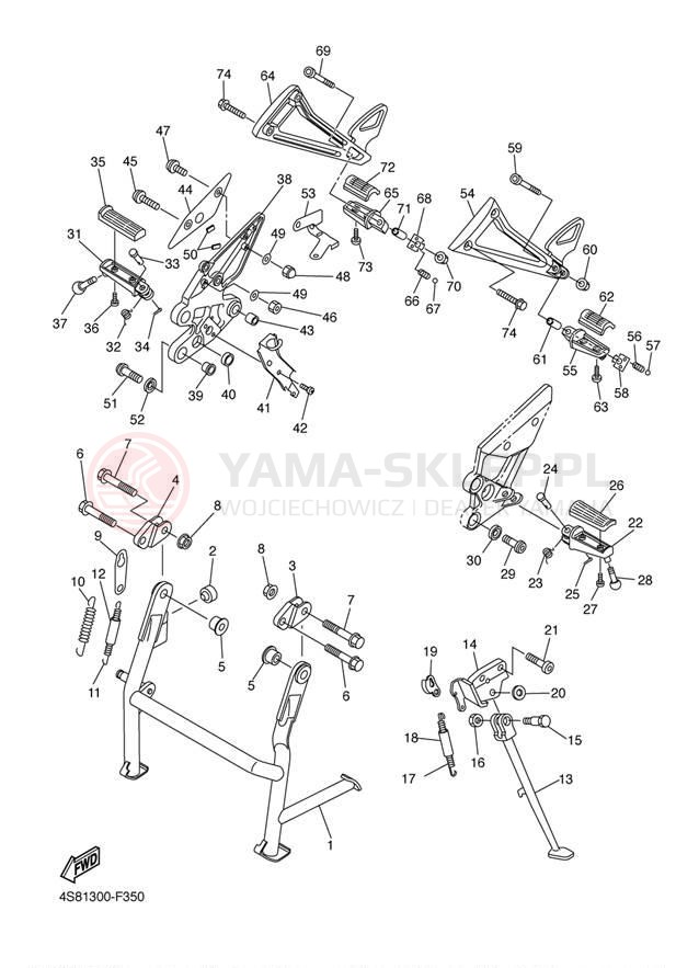 Schemat "Stopka postojowa i podnóżki" do Yamaha FZ6 FZS6WC/FZS6W