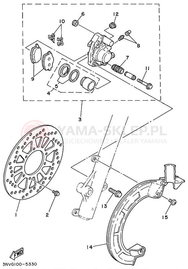 Schemat "Zacisk hamulcowy + tarcza przód" do Yamaha XT350L/XT350LC