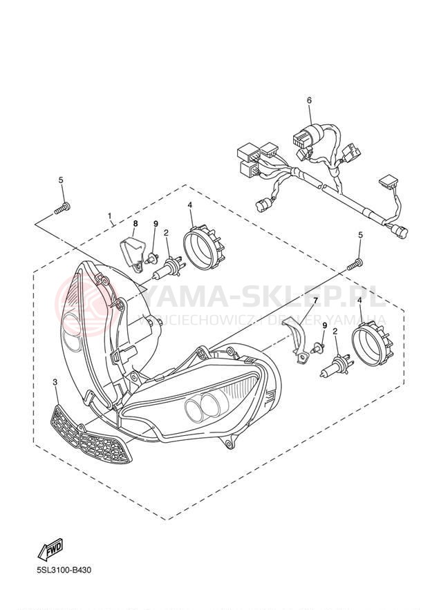 Schemat "Lampa przód" do Yamaha YZFR6 YZFR6R/YZFR6RC