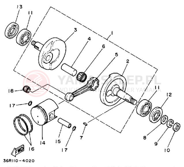 Schemat "Wał korbowy, tłok" do Yamaha 4-ZINGER YF60S
