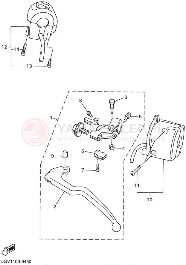 Schemat "Kierownica i osprzęt" do Yamaha YZFR6 YZFR6NC/YZFR6N