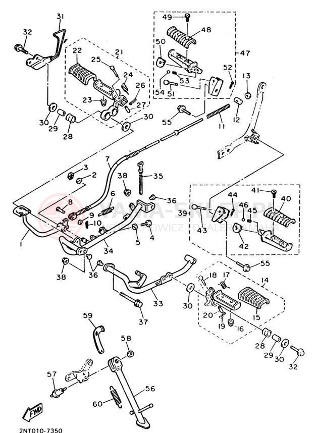 Schemat "Stopka postojowa i podnóżki" do Yamaha VIRAGO 535 XV535E/XV535EC