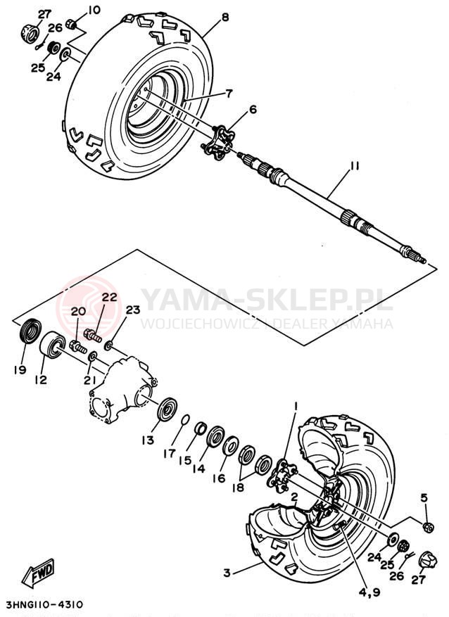 Schemat "Koło tył" do Yamaha BIG BEAR 4WD YFM350FWG