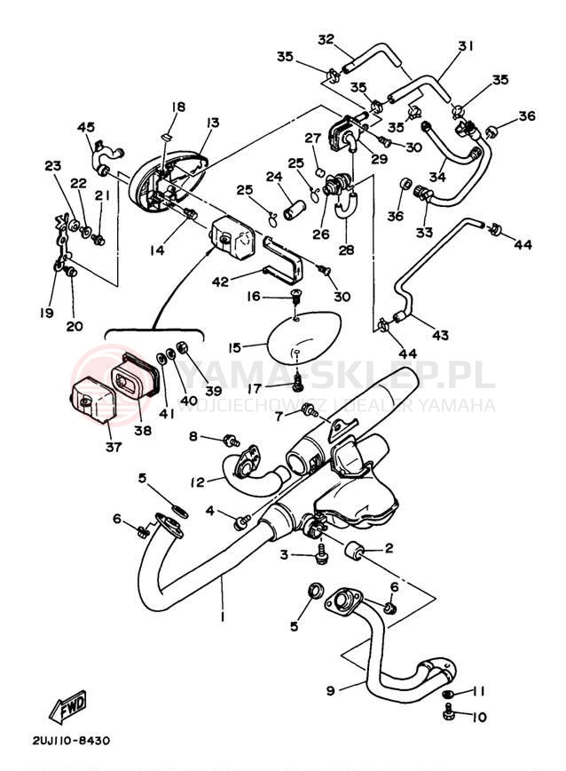 Schemat "Wydech końcowy" do Yamaha VIRAGO 250 XV250M/XV250MC