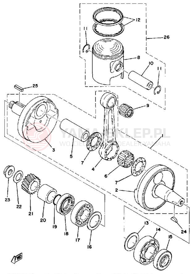 Schemat "Wał korbowy, tłok" do Yamaha DT125C