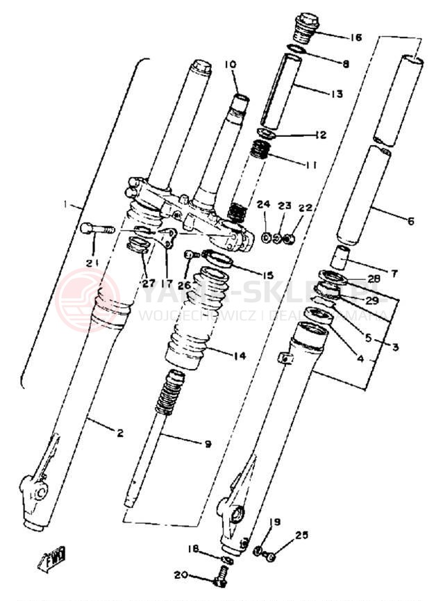 Schemat "Amortyzatory przód" do Yamaha TT250H