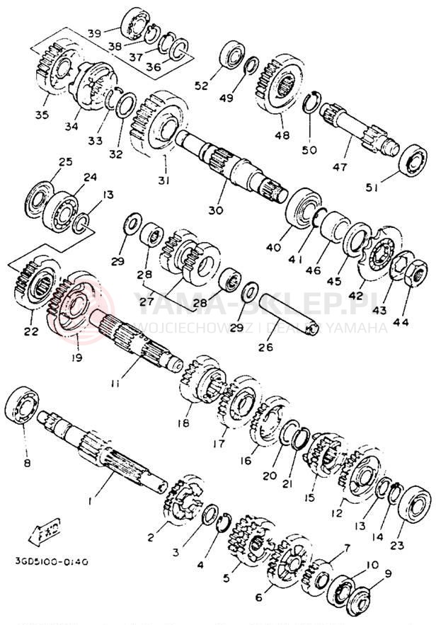 Schemat "Skrzynia biegów " do Yamaha WARRIOR YFM350XE_M