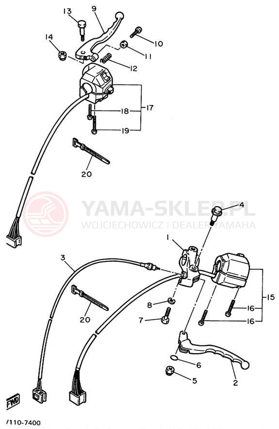 Schemat "Kierownica i osprzęt" do Yamaha VIRAGO 535 XV535LC/XV535L