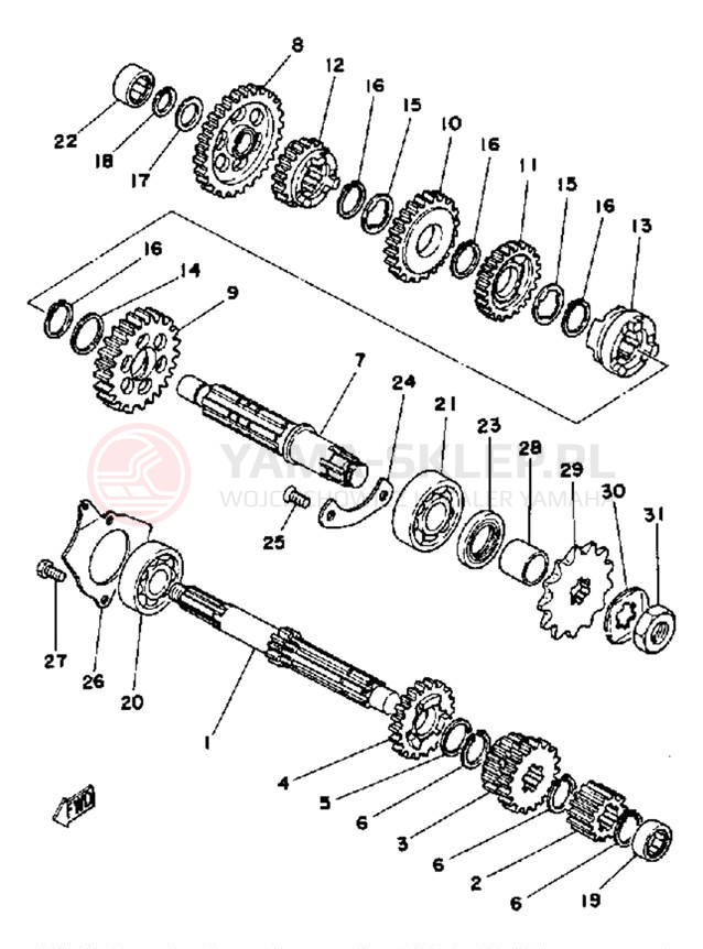 Schemat "Układ przeniesienia napędu" do Yamaha YT125H