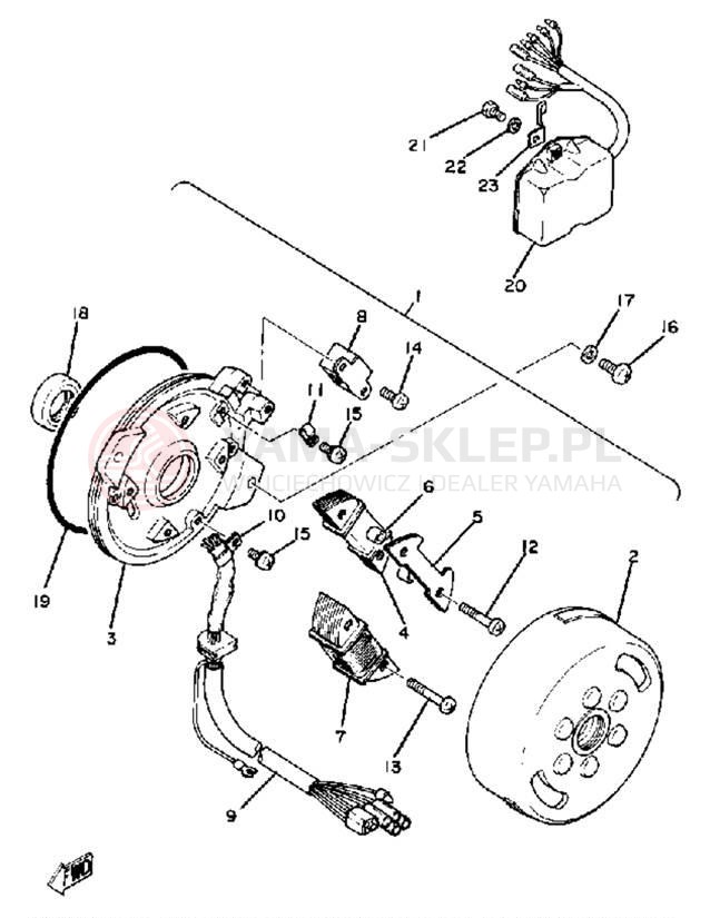 Schemat "Moduł zapłonowy - cewka" do Yamaha XT250H
