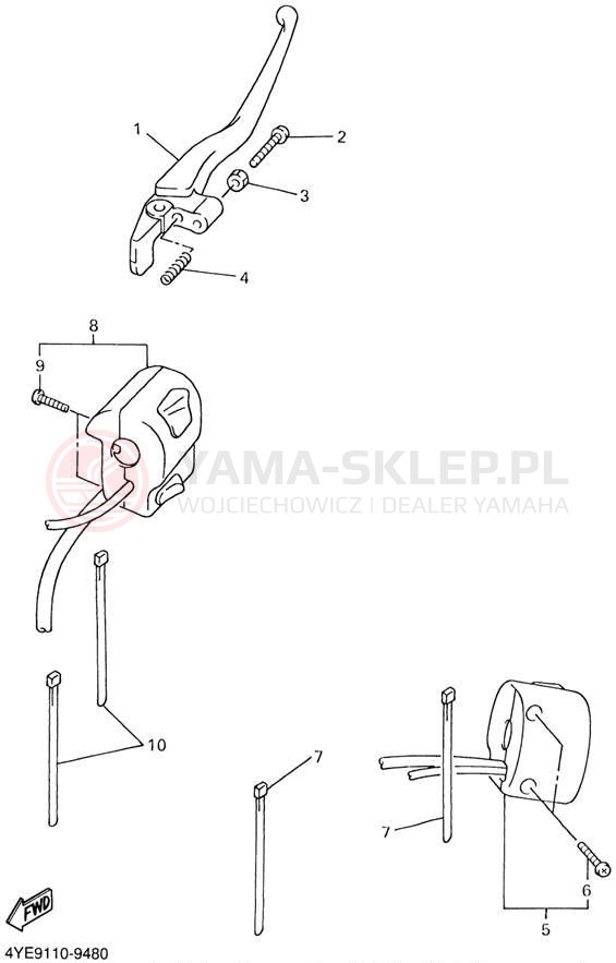 Schemat "Kierownica i osprzęt" do Yamaha XVZ13LTLC/XVZ13LTL