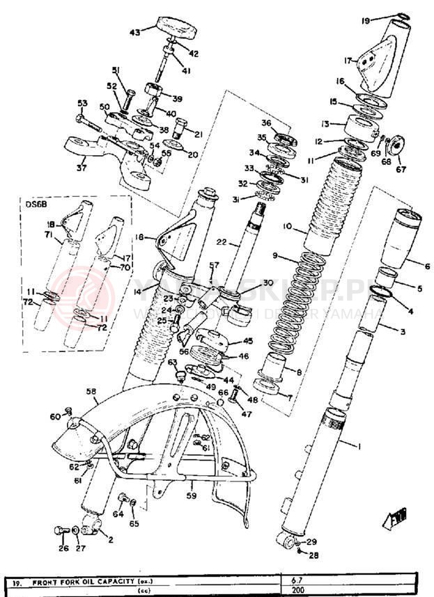 Schemat "Amortyzatory przód, błotnik" do Yamaha DS6B