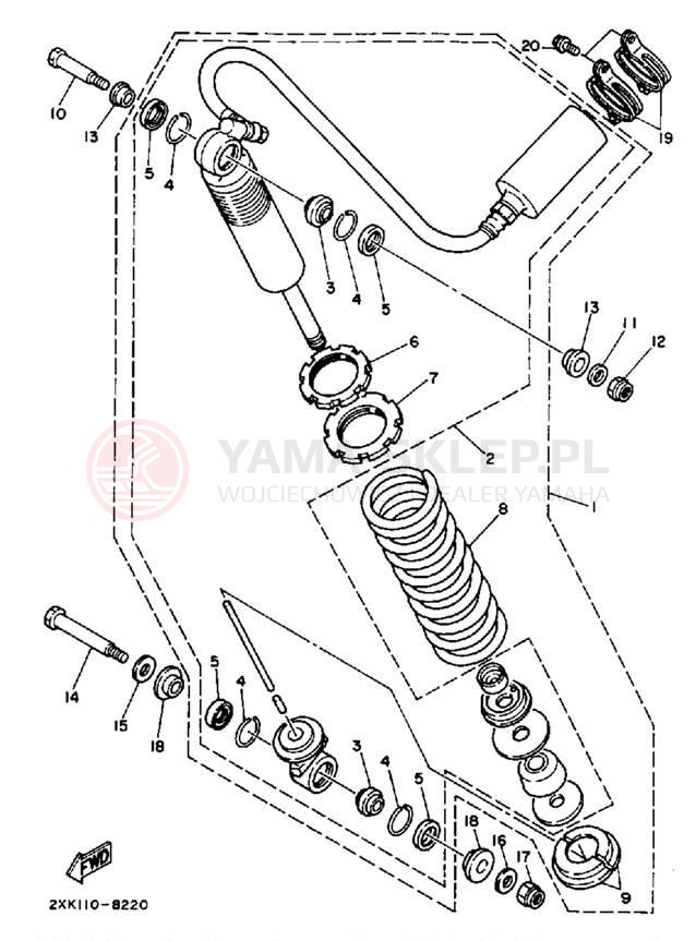 Schemat "zawieszenie tył" do Yamaha WARRIOR YFM350XW