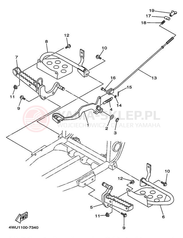 Schemat "Stopka postojowa i podnóżki" do Yamaha BIG BEAR 4WD YFM350FWBJ_MNH