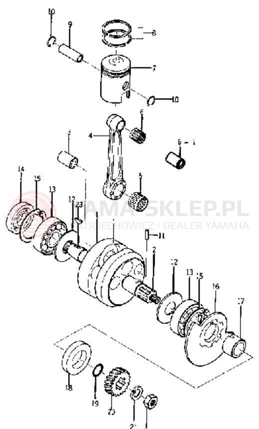 Schemat "Wał korbowy, tłok" do Yamaha YJ2S/YJ1K