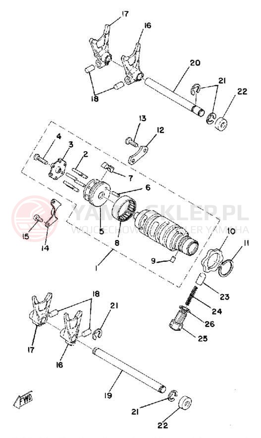 Schemat "Dźwignia zmiany biegów, wałek" do Yamaha TZ250F