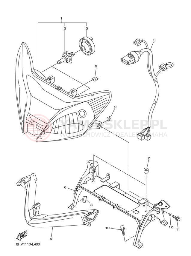 Schemat "Lampa przód" do Yamaha RS VECTOR RS90PER/RS90PEL