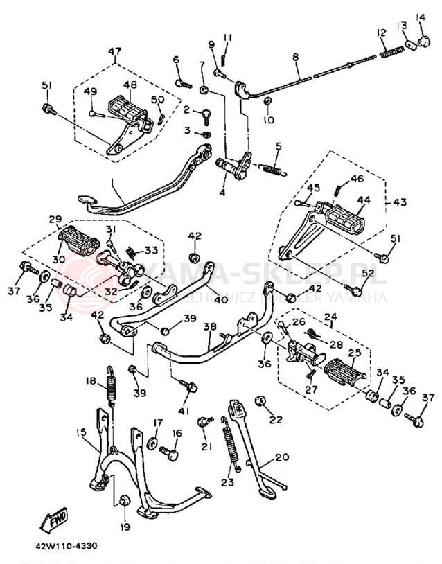 Schemat "Stopka postojowa i podnóżki" do Yamaha VIRAGO 700 XV700L/XV700LC