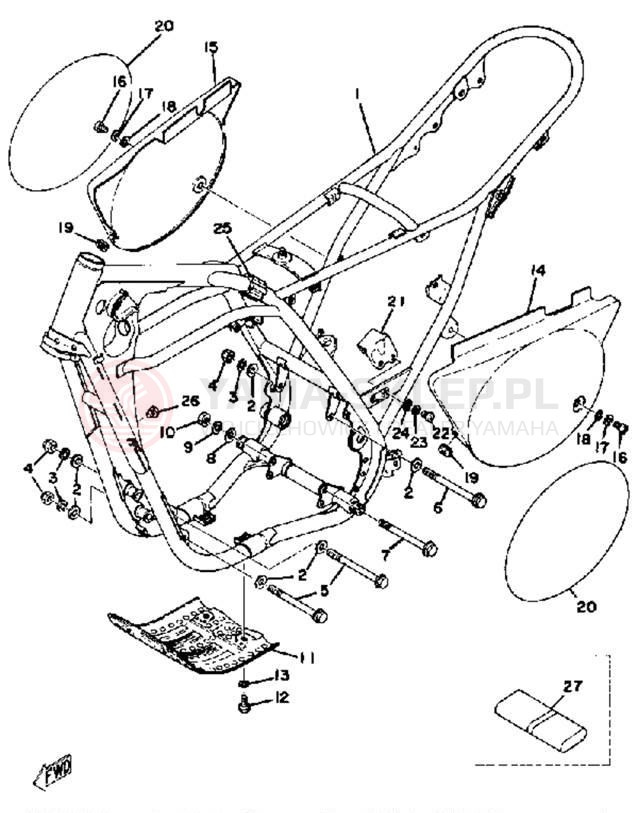 Schemat "pokrywa boczna ramy" do Yamaha YZ250E