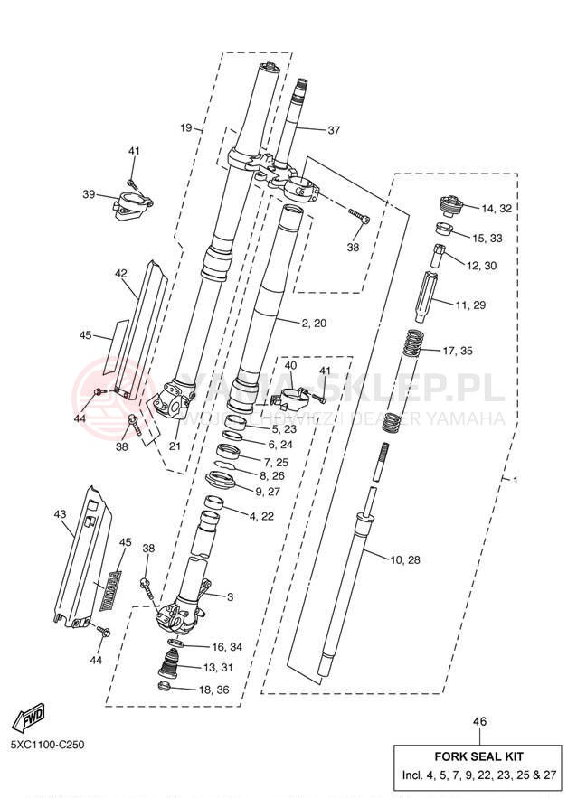 Schemat "Amortyzatory przód" do Yamaha YZ250F YZ250FS