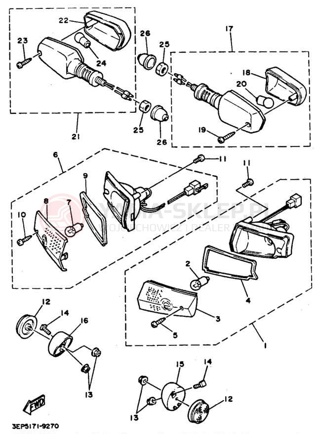 Schemat "kierunkowskazy" do Yamaha RAZZ SH50E