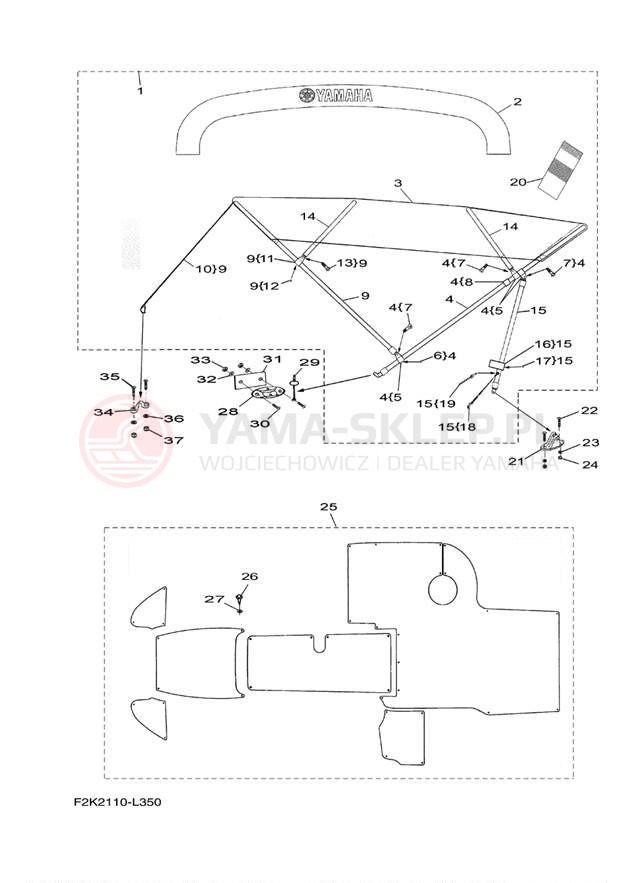 Schemat "Bimini top" do Yamaha SX210 LAT1100BL