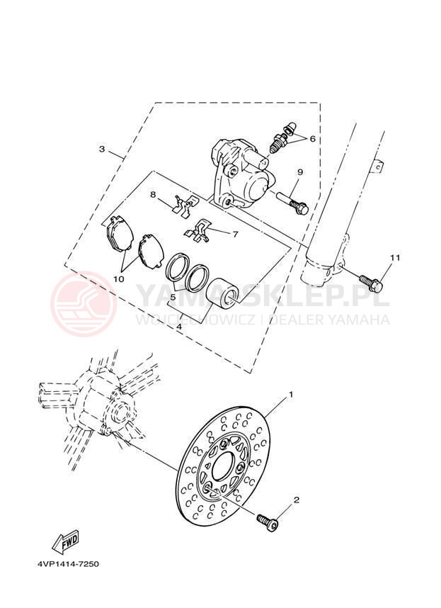 Schemat "Zacisk hamulcowy + tarcza przód" do Yamaha ZUMA YW50T