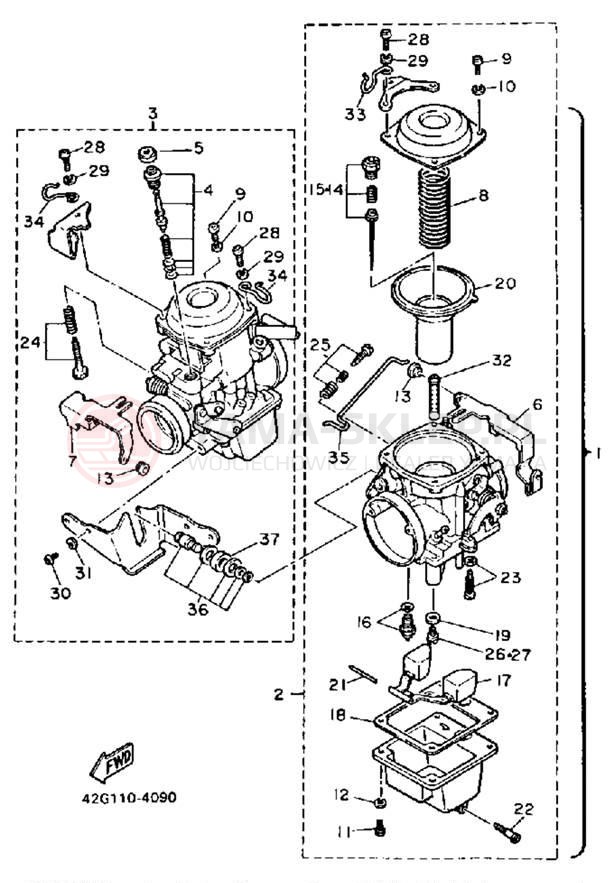 Schemat "Gaźnik" do Yamaha VIRAGO 1000 XV1000LC/XV1000L