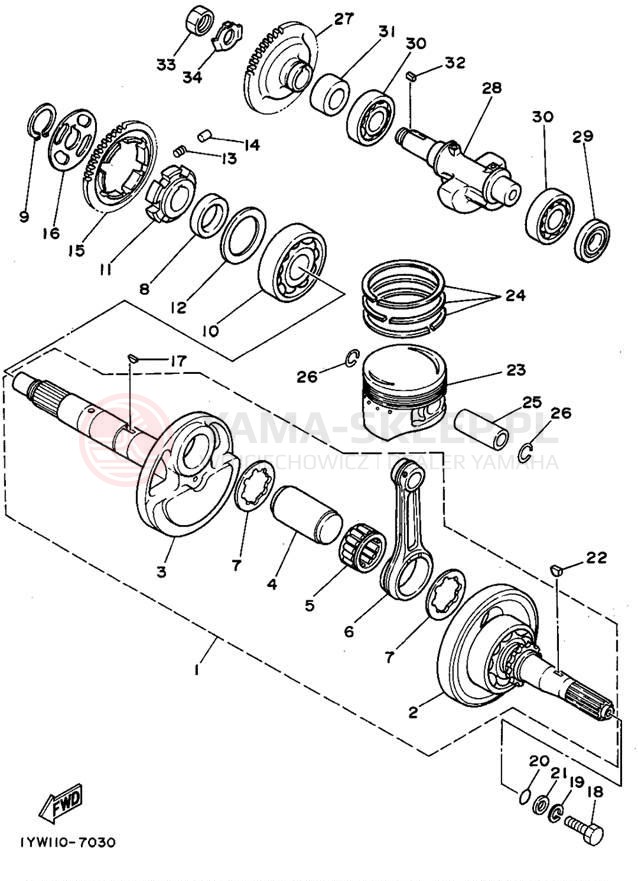 Schemat "Wał korbowy, tłok" do Yamaha MOTO-4 YFM350ERF