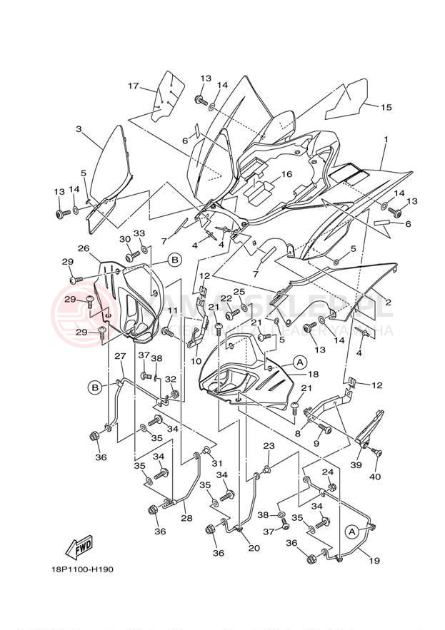 Schemat "Tylny błotnik" do Yamaha YFZ450R YFZ450RYL/YFZ450RYW