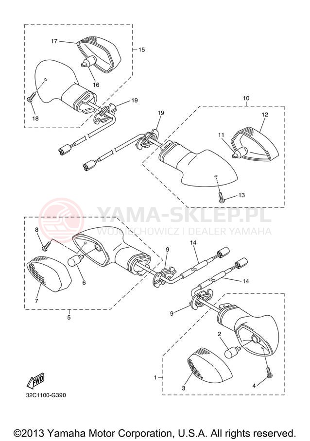 Schemat "kierunkowskazy" do Yamaha WR250R WR25RXCL/WR25RXL