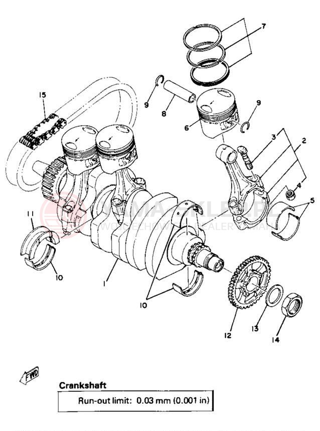 Schemat "Wał korbowy, tłok" do Yamaha XS750SE