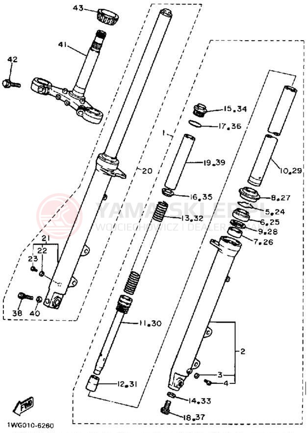 Schemat "Amortyzatory przód" do Yamaha FZR400U