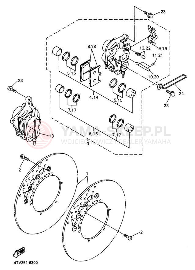 Schemat "Zacisk hamulcowy + tarcza przód" do Yamaha YZF600RJC/YZF600RJ