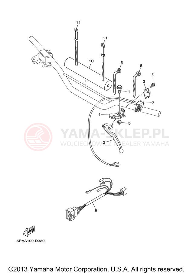 Schemat "Kierownica i osprzęt" do Yamaha YZ85 YZ85V