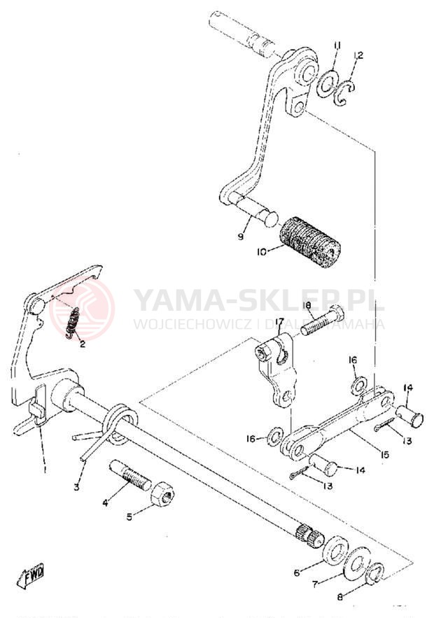 Schemat "Dźwignia zmiany biegów, wałek" do Yamaha RD200A