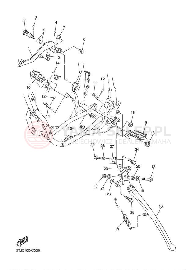 Schemat "Stopka postojowa i podnóżki" do Yamaha WR450F WR450FS