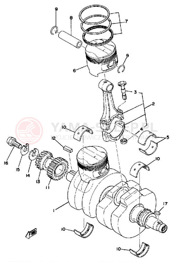 Schemat "Wał korbowy, tłok" do Yamaha XS500 XS500E