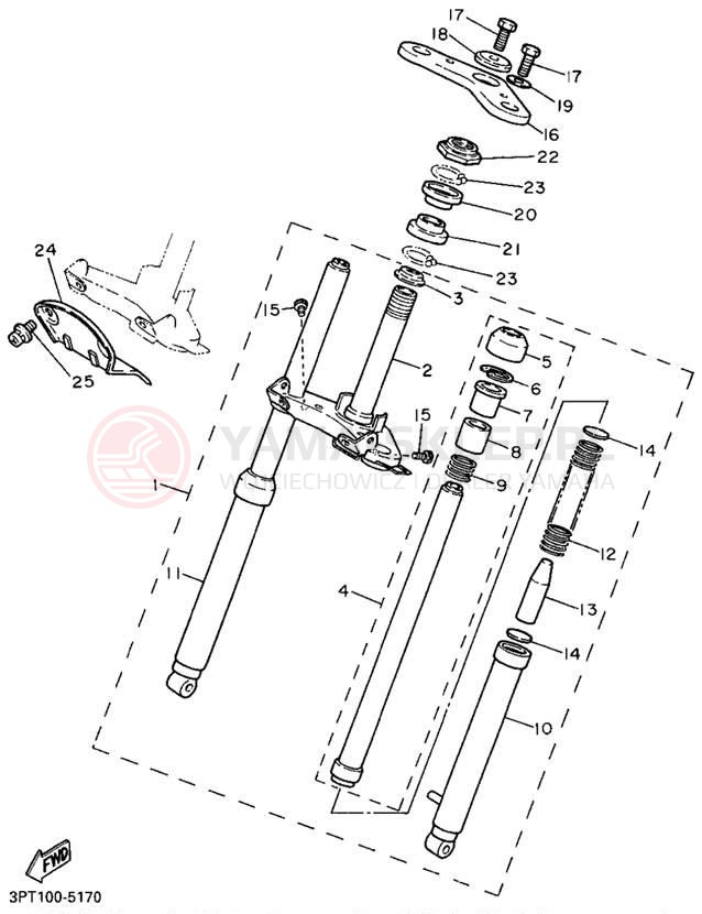 Schemat "Amortyzatory przód" do Yamaha Y-ZINGER PW50G