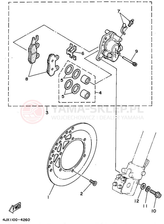 Schemat "Zacisk hamulcowy + tarcza przód" do Yamaha YZ250F1