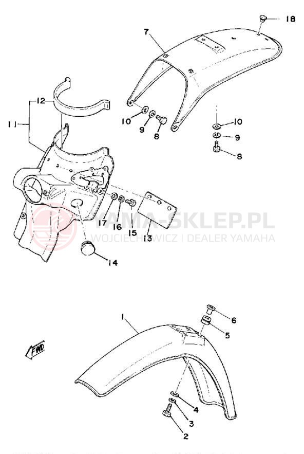 Schemat "Błotniki przód i tył" do Yamaha MX175F
