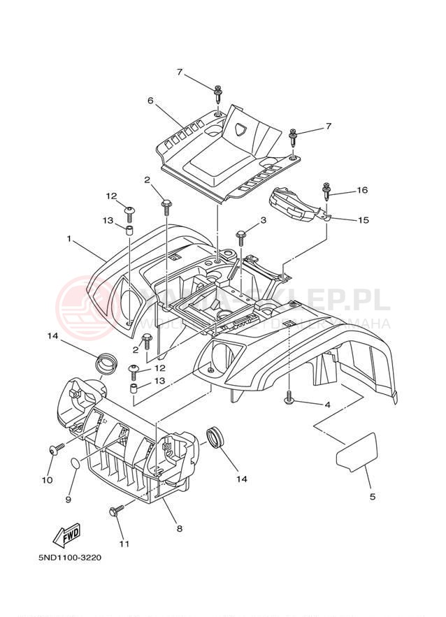 Schemat "Przedni błotnik" do Yamaha KODIAK 450 AUTO 4X4 YFM45FAS