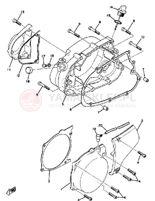 Schemat "Pokrywa silnika" do Yamaha DT100A