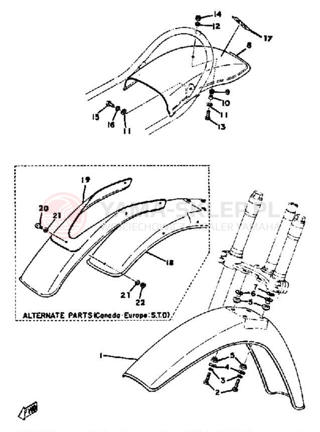 Schemat "Błotniki przód i tył" do Yamaha MX400B