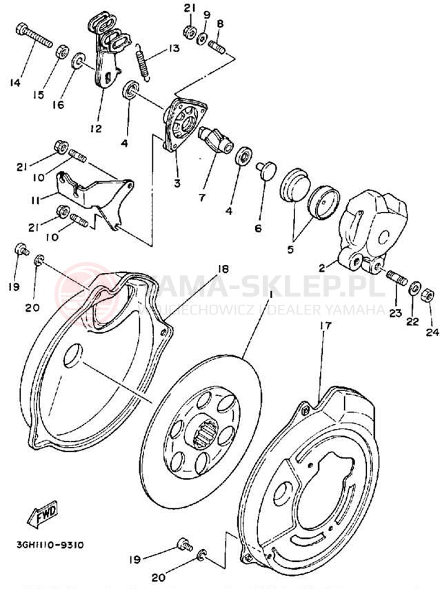 Schemat "Zacisk hamulcowy tylny" do Yamaha MOTO-4 YFM250B