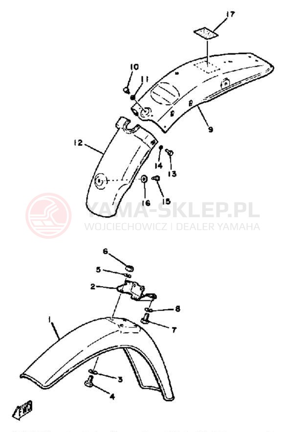 Schemat "Błotniki przód i tył" do Yamaha DT100K