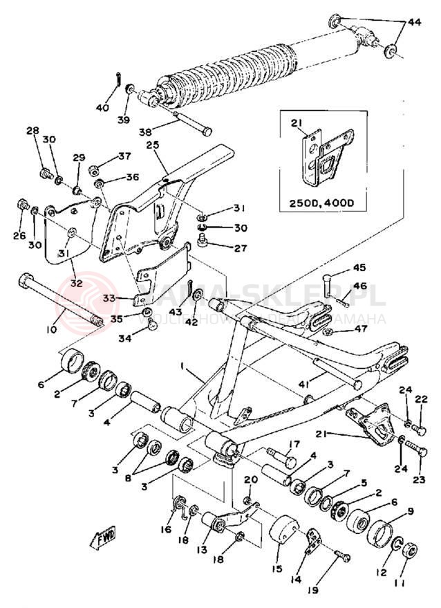 Schemat "Wahacz, osłona łańcucha" do Yamaha IT400D/IT250D