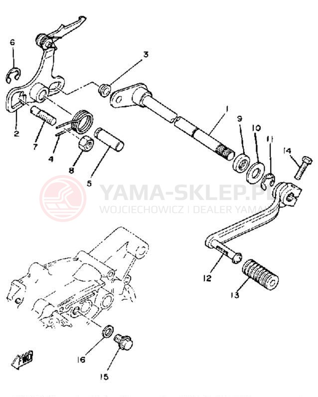 Schemat "Dźwignia zmiany biegów, wałek" do Yamaha MX80J